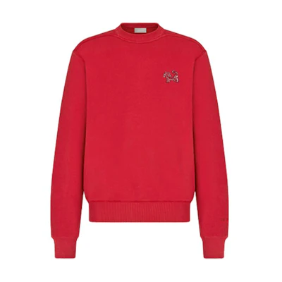DIOR Kenny Scharf SS22 Tiger Print Red Crewneck Long Sleeve Sweatshirt Men 213J645A0531-C303