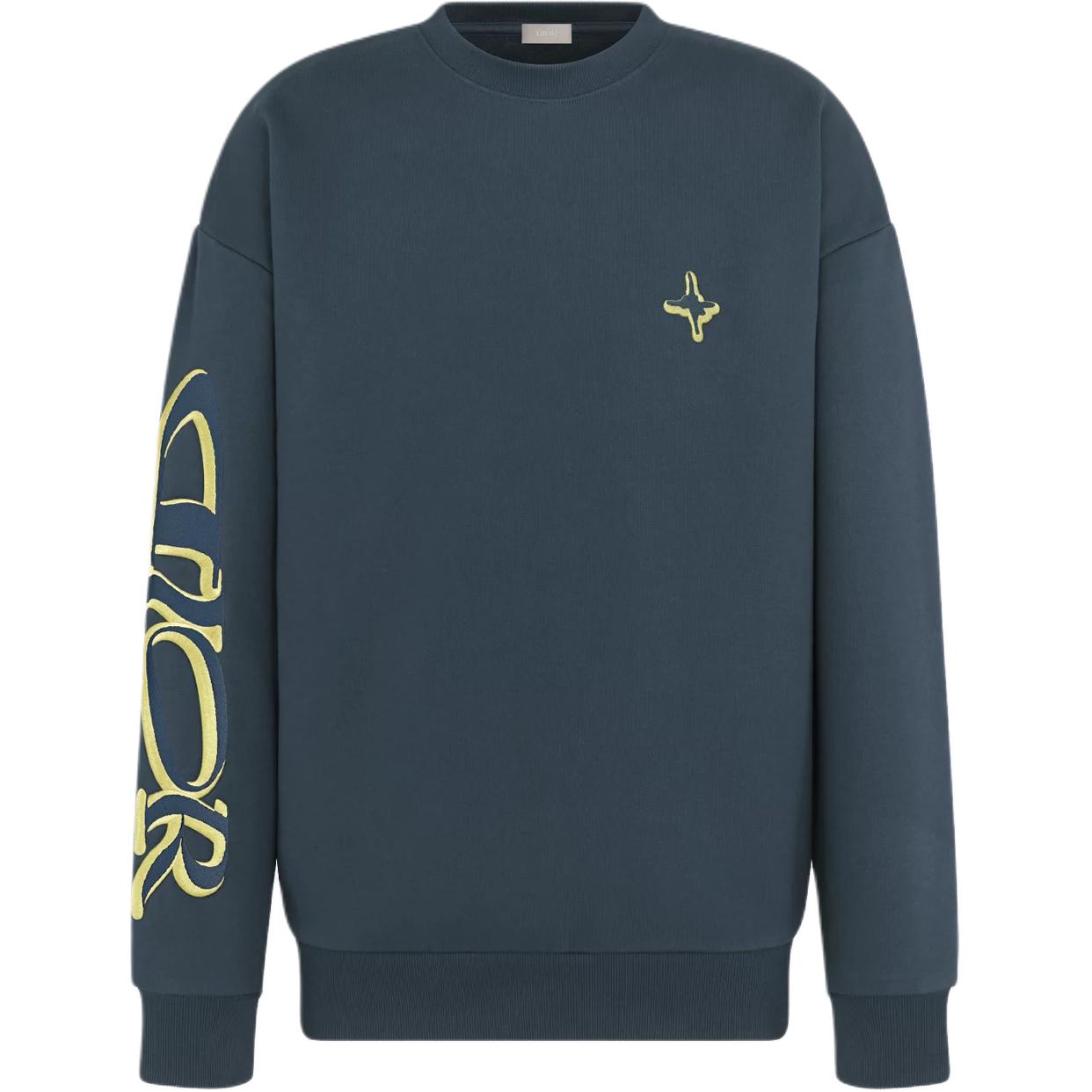 Dior x Lewis Hamilton Logo Embroidered Blue Crewneck Sweatshirt Mens 513J670A0531-C989