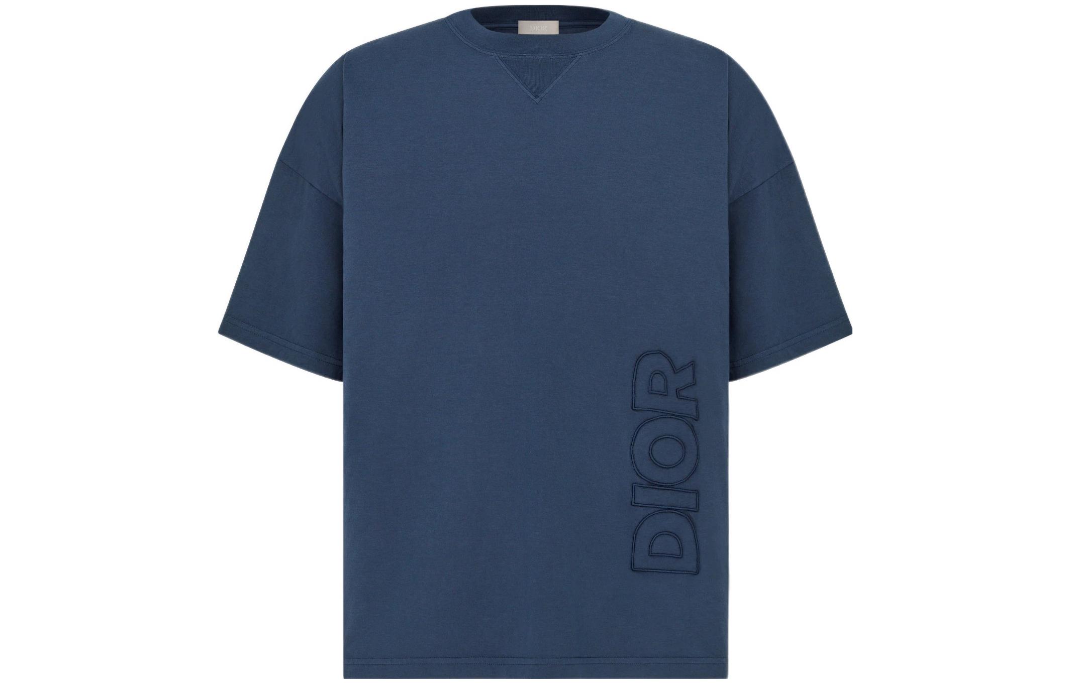 DIOR Parley SS22 Blue Logo Embroidered Loose Fit T-Shirt  Exclusive. 293J673B0773-C531