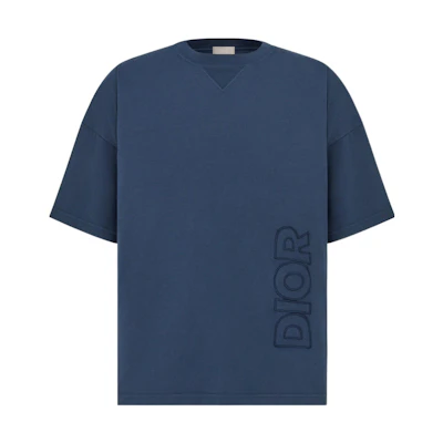 DIOR Parley SS22 Blue Logo Embroidered Loose Fit T-Shirt Exclusive. 293J673B0773-C531
