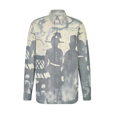 DIOR PETER DOIG FW21 Logo Embroidered Silk Canvas Print Shirt Grey . 143C598A5326-C880