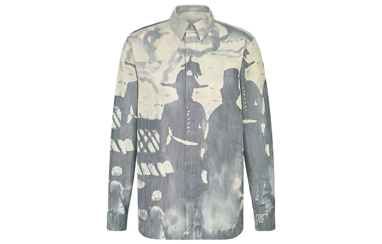 DIOR PETER DOIG FW21 Logo Embroidered Silk Canvas Print Shirt Grey . 143C598A5326-C880 圖 2
