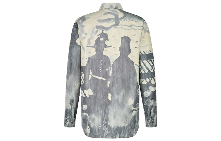 DIOR PETER DOIG FW21 Logo Embroidered Silk Canvas Print Shirt Grey . 143C598A5326-C880 圖 3