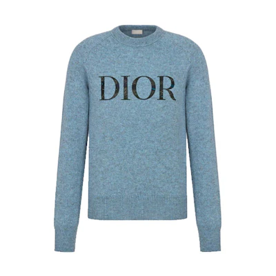 DIOR Peter Doig Logo Embroidered Wool Knit Pullover Sweater Blue 143M657AT296-C585
