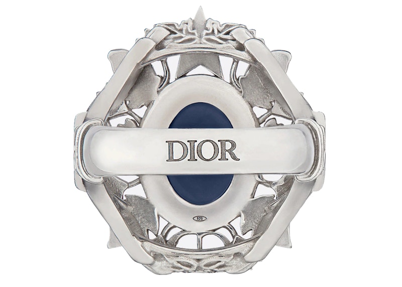 Order Cincin Dior x Peter Doig Signet Kaca Biru Mutiara Perak/Biru