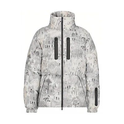 DIOR Peter Doig White Printed Puffer Jacket with Stand Collar. 213C444A5490-C089