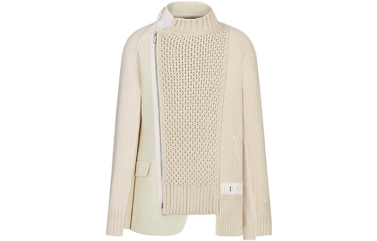 DIOR Sacai Asymmetric Jacket with Ribbed Hem Beige 213M439AT453-C080