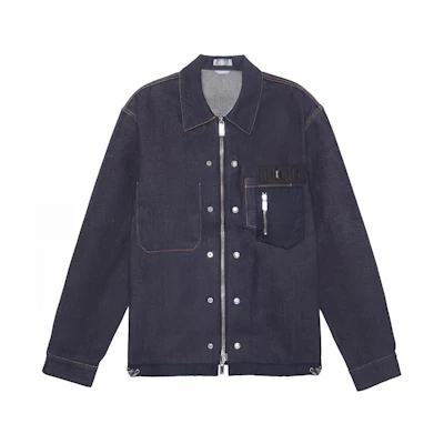 DIOR Sacai Full-Zip Denim Jacket Navy Blue LOGO Patch Casual Style 213D487AY507-C589
