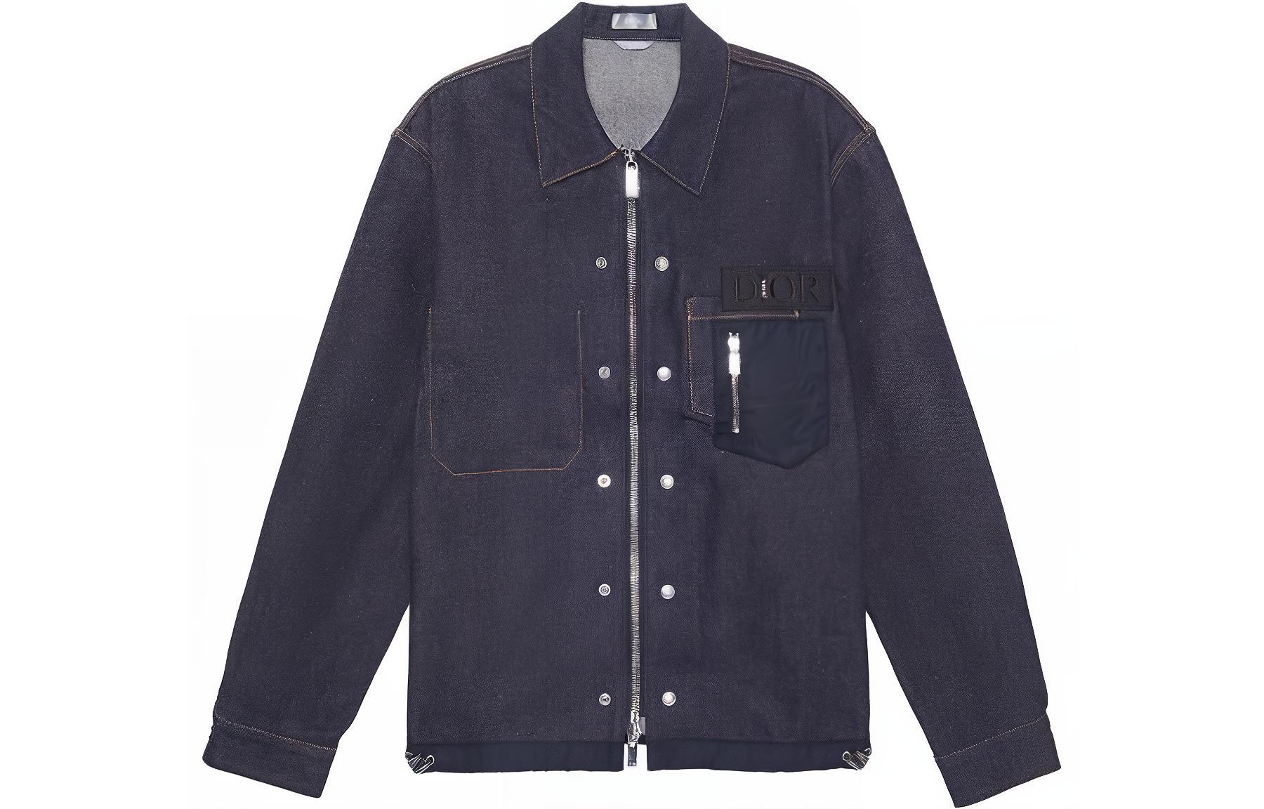 Order DIOR x Sacai Full-Zip Denim Jacket Navy Blue LOGO Patch Casual Style 213D487AY507-C589