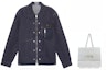 Shop DIOR x Sacai Full-Zip Denim Jacket Navy Blue LOGO Patch Casual Style 213D487AY507-C589