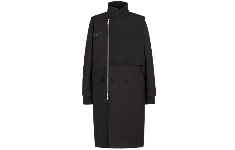 Order DIOR x Sacai FW21 Black Logo Patch High-Neck Long Coat. 213C312A4451-C989