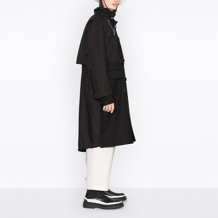 Details for DIOR x Sacai FW21 Black Logo Patch High-Neck Long Coat. 213C312A4451-C989