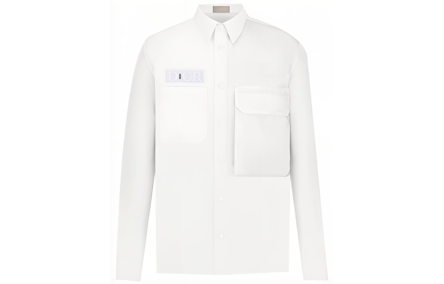 DIOR Sacai FW21 Logo Patch Pocket Long Sleeve Shirt Cream White Mens 213C534A4451-C030