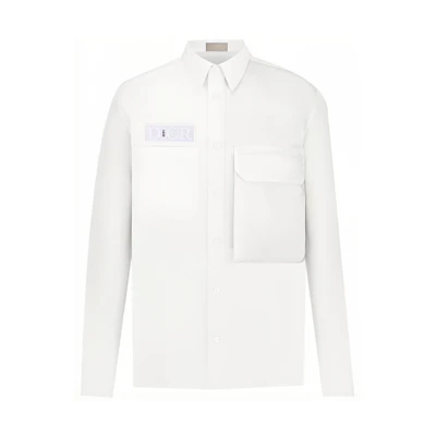 DIOR Sacai FW21 Logo Patch Pocket Long Sleeve Shirt Cream White Mens 213C534A4451-C030