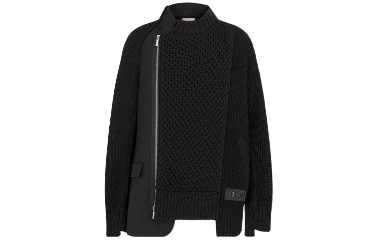 DIOR x Sacai FW21 Patchwork Knit Hybrid Jacket Black Menswear Collaboration. 213M439AT453-C989