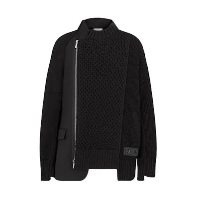 DIOR Sacai FW21 Patchwork Knit Hybrid Jacket Black Menswear Collaboration. 213M439AT453-C989