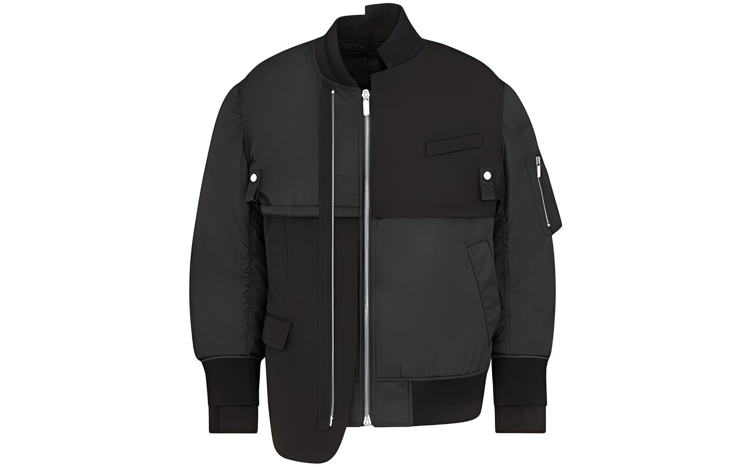 DIOR Sacai Logo Patch Asymmetric Bomber Jacket Black ( Collection) 213C443A4732-C989