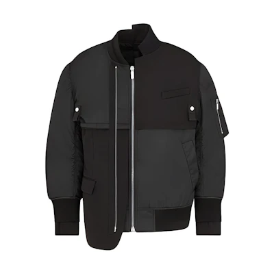 DIOR Sacai Logo Patch Asymmetric Bomber Jacket Black ( Collection) 213C443A4732-C989