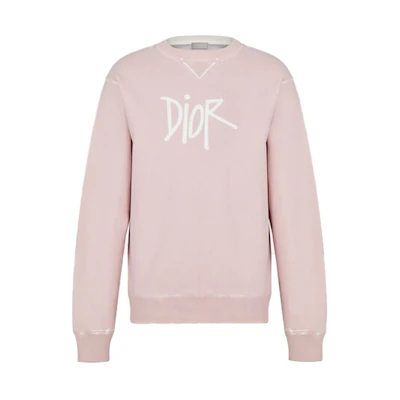 DIOR Shawn Stussy Logo Print Pink Crewneck Sweatshirt Loose Fit 033J604B0531-C400