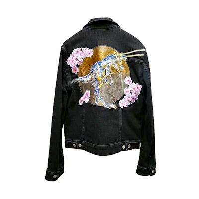 DIOR Sorayama Black Mechanical Dinosaur Floral Embroidered Denim Jacket Mens. 933D482D087X-881
