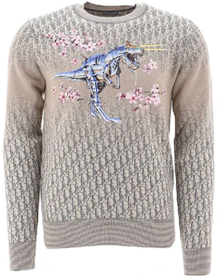 Dior x Sorayama Sakura Dinosaur Print Crewneck Cashmere Sweater - Cream 933M641BT971-870 Order Dior x Sorayama Sakura Dinosaur Print Crewneck Cashmere Sweater - Cream 933M641BT971-870