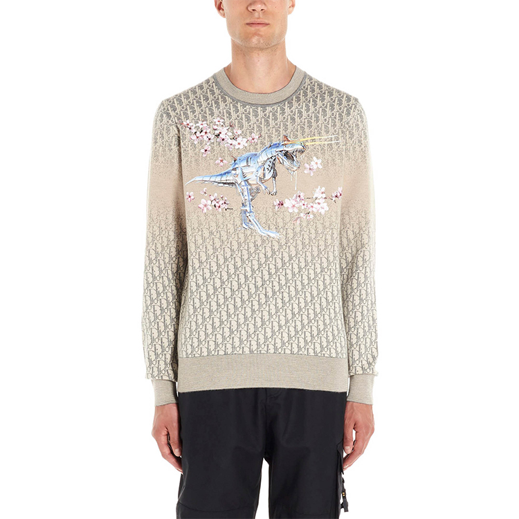 Shop Dior x Sorayama Sakura Dinosaur Sweater Cashmere Crewneck - Cream 933M641BT971-870