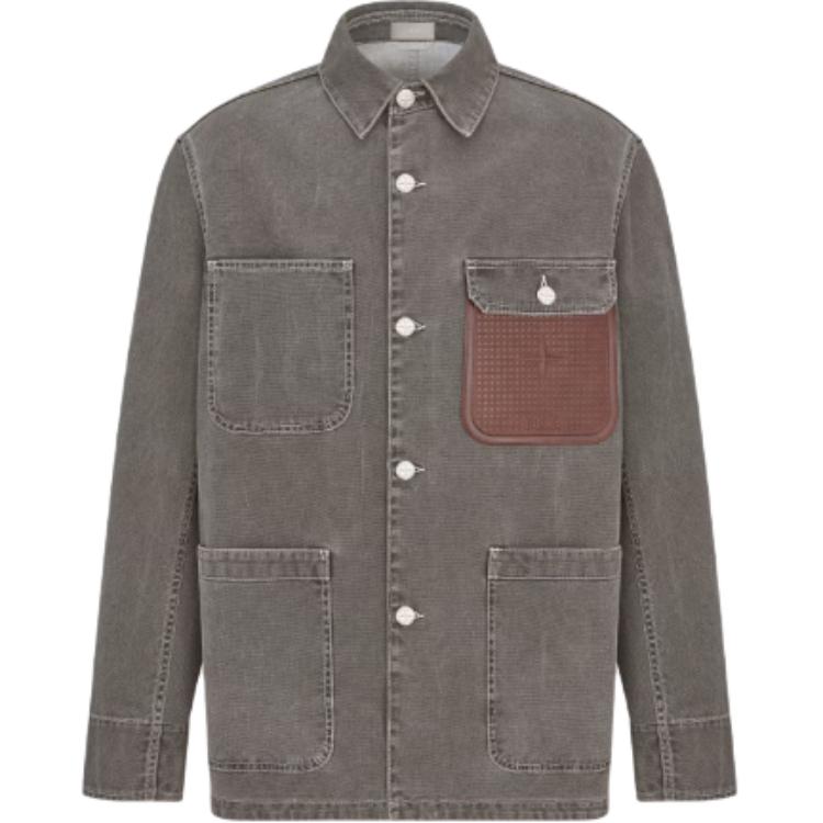 DIOR x STONE ISLAND FW24  Gray Oversized Logo Pocket Long Sleeve Jacket 493D496A385X-C987