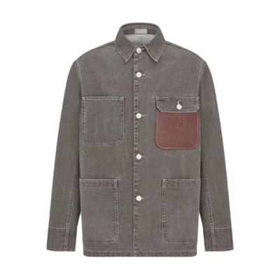DIOR STONE ISLAND FW24 Gray Oversized Logo Pocket Long Sleeve Jacket 493D496A385X-C987