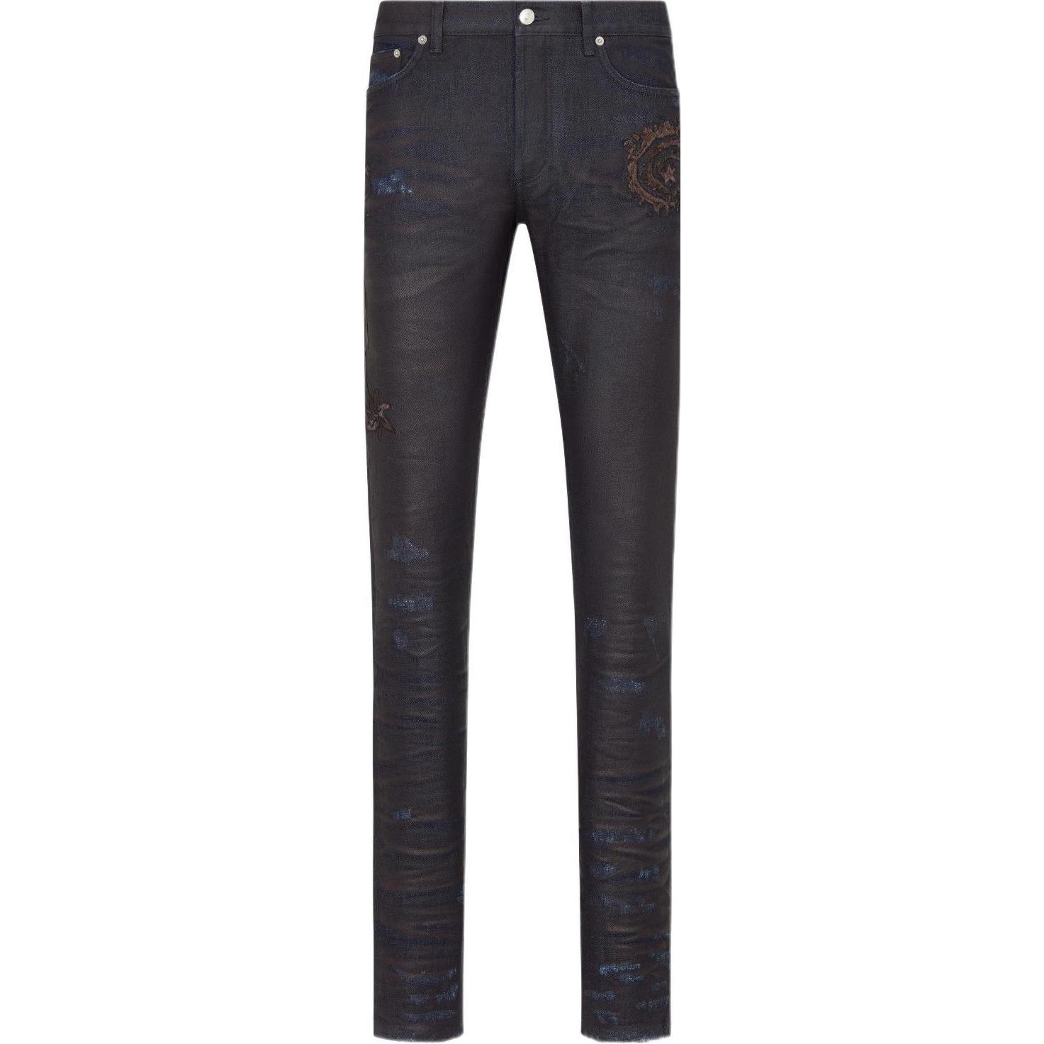 DIOR x Travis Scott  Slim Fit Blue Denim Jeans with Embroidered Logo. 193DS10E299X-C589