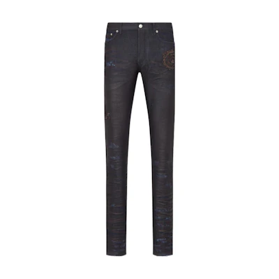 DIOR Travis Slim Fit Blue Denim Jeans with Embroidered Logo. 193DS10E299X-C589