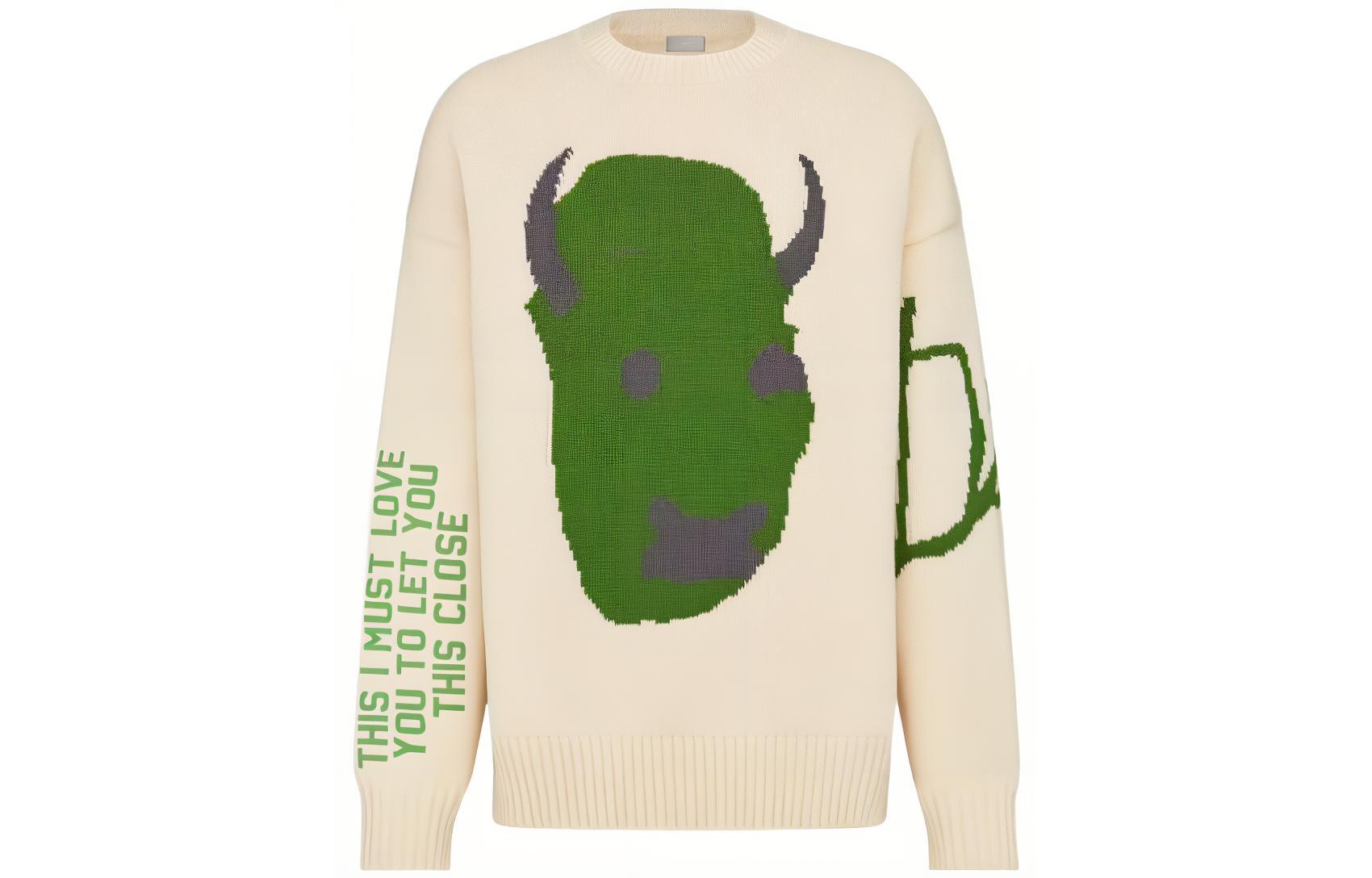 Order Dior x Travis Scott Sweater Pria Oversized Grafis Abstrak Warna Off-White. 283M661AT314-C086