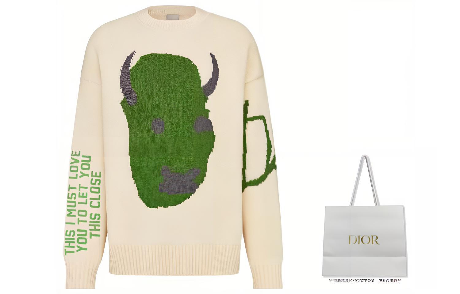 Lookbook Dior x Travis Scott Sweater Pria Oversized Grafis Abstrak Warna Off-White. 283M661AT314-C086