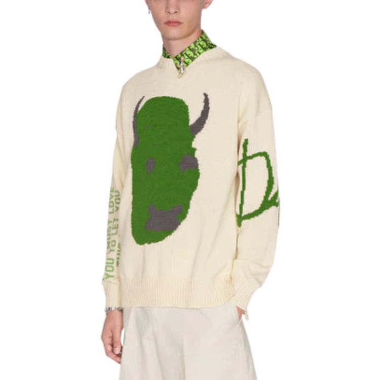 Sizing Dior x Travis Scott Sweater Pria Oversized Grafis Abstrak Warna Off-White. 283M661AT314-C086