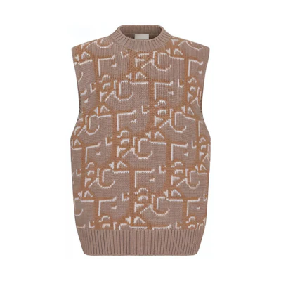 DIOR Travis FW22 Brown Logo Pattern Knit Vest for Men. 283M654AT357-C180