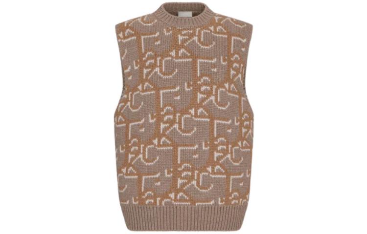 Order Rompi Rajut Pola Logo Coklat DIOR x Travis Scott FW22 untuk Pria. 283M654AT357-C180