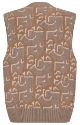 DIOR x Travis Scott FW22 Brown Logo Pattern Knit Vest for Men. 283M654AT357-C180 Lookbook DIOR x Travis Scott FW22 Brown Logo Pattern Knit Vest for Men. 283M654AT357-C180