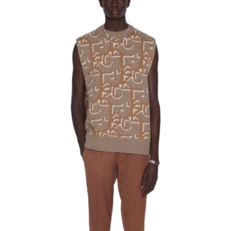 Details for Rompi Rajut Pola Logo Coklat DIOR x Travis Scott FW22 untuk Pria. 283M654AT357-C180