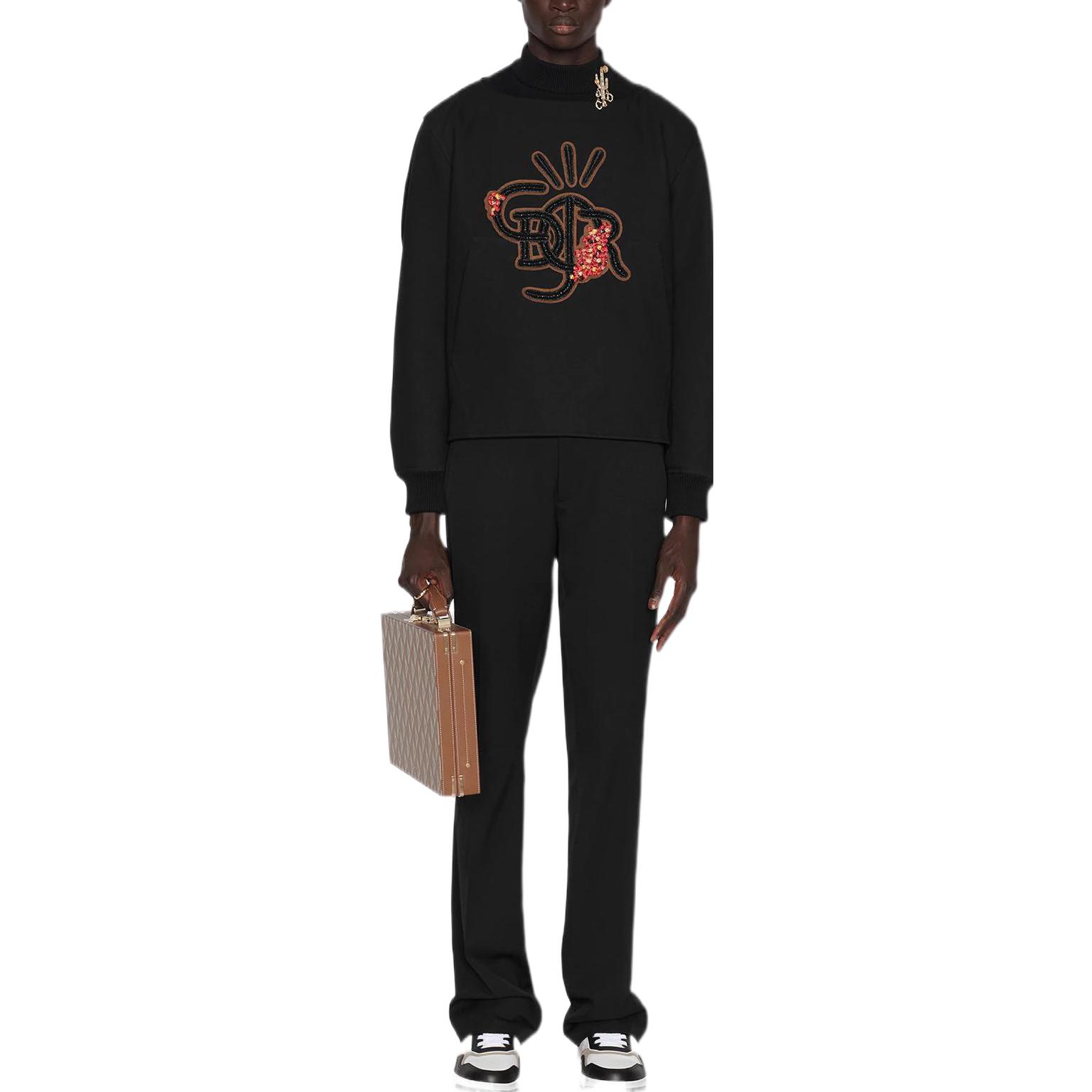 Shop DIOR x Travis Scott FW22 Cactus Jack Logo High-Neck Pullover Hoodie Black 283C683A5519-C989