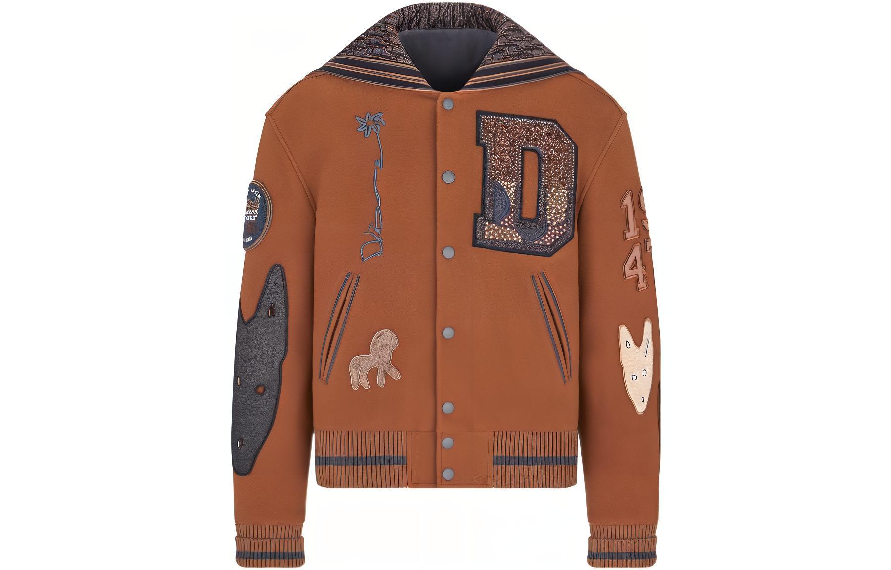 DIOR x Travis Scott FW22 Logo Colorblock Baseball Jacket Brown Mens 283J433A0756-788