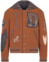DIOR x Travis Scott FW22 Logo Colorblock Baseball Jacket Brown Mens 283J433A0756-788 DIOR x Travis Scott FW22 Logo Colorblock Baseball Jacket Brown Mens 283J433A0756-788
