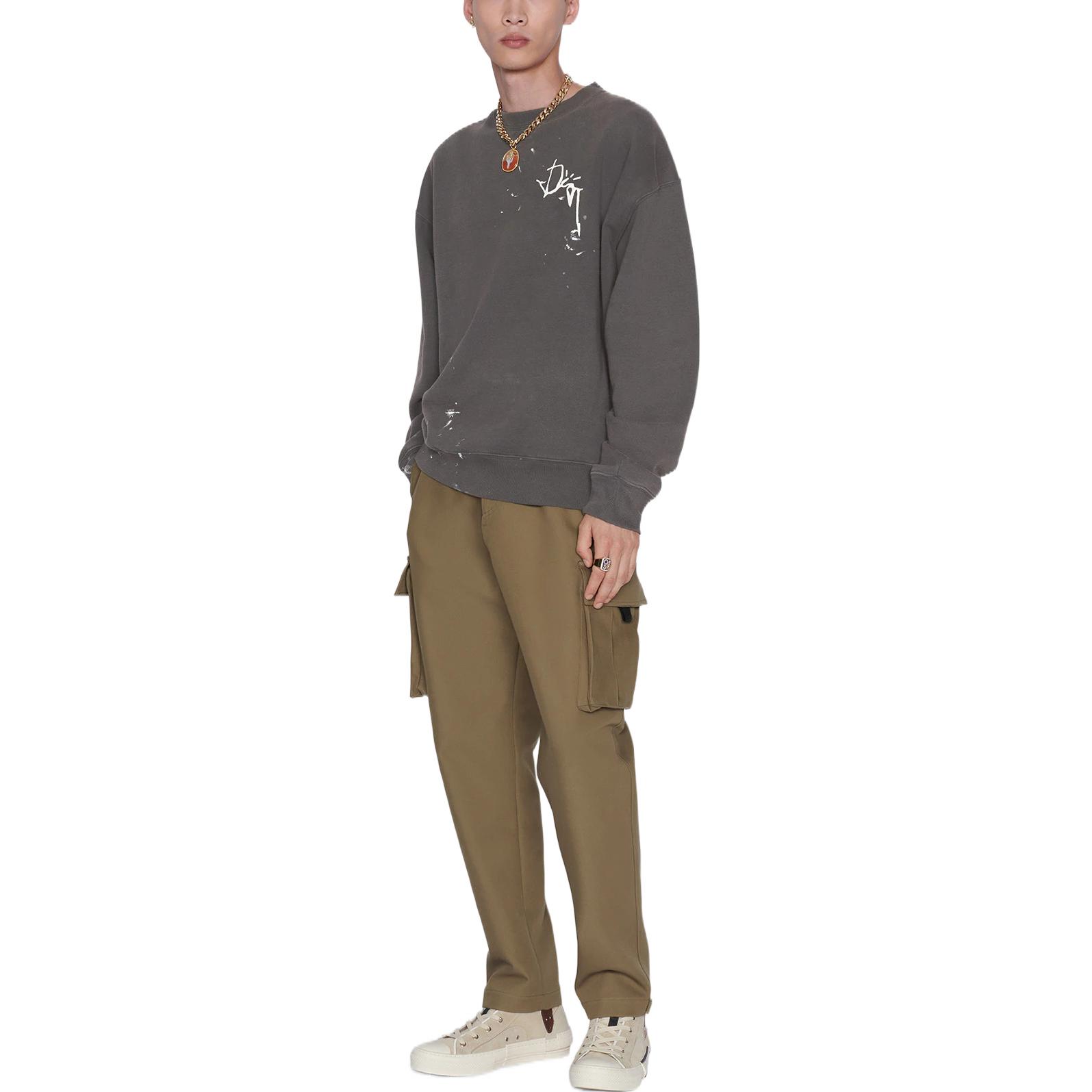 Shop DIOR x Travis Scott FW22 灰色男子LOGO綁染效果寬鬆連帽衫。 283J679A0531-C880