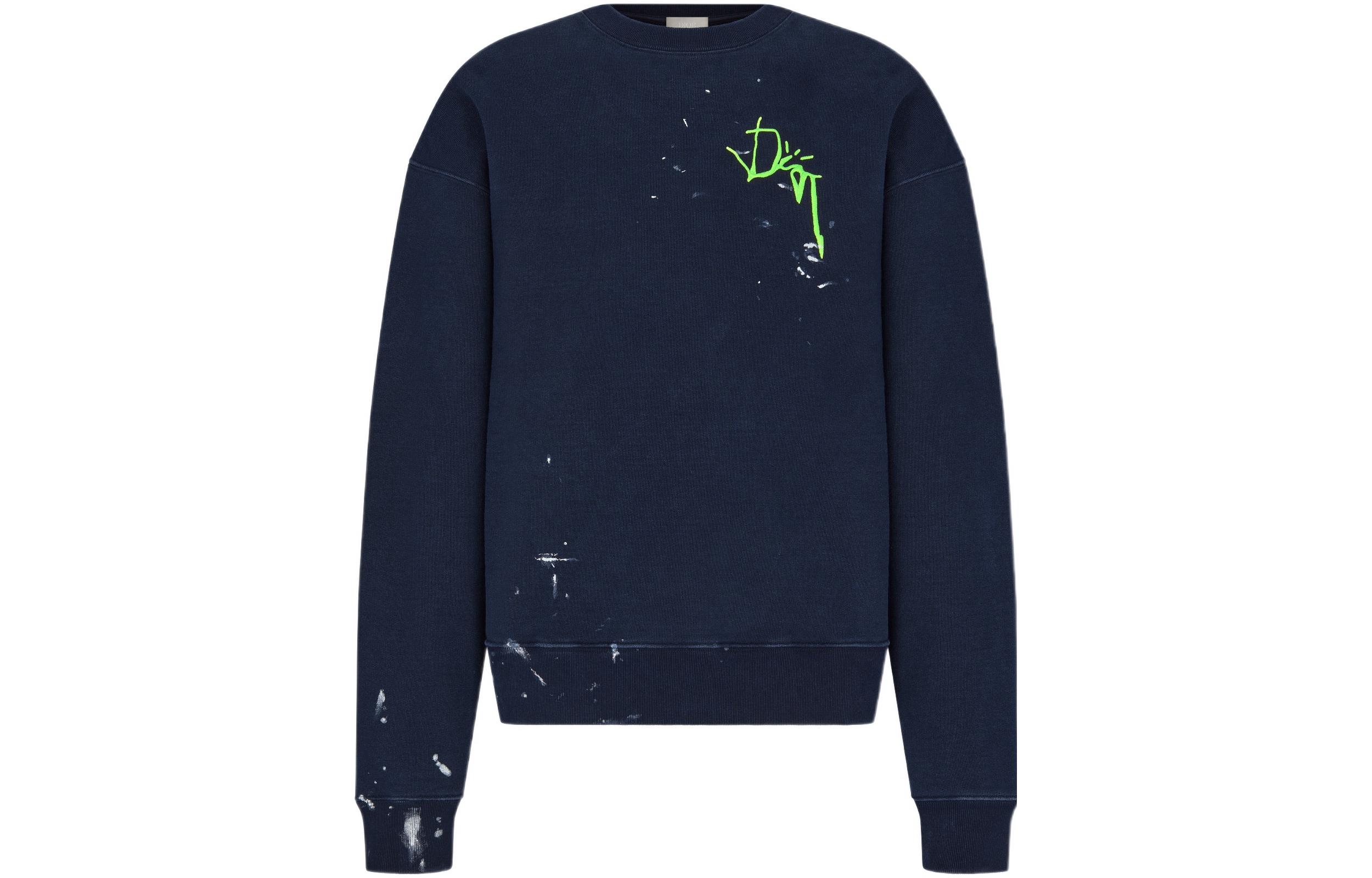 DIOR Travis FW22 Tie-Dye Effect Logo Crewneck Sweatshirt Blue Mens 283J679A0531-C580