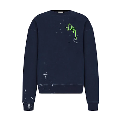 DIOR Travis FW22 Tie-Dye Effect Logo Crewneck Sweatshirt Blue Mens 283J679A0531-C580