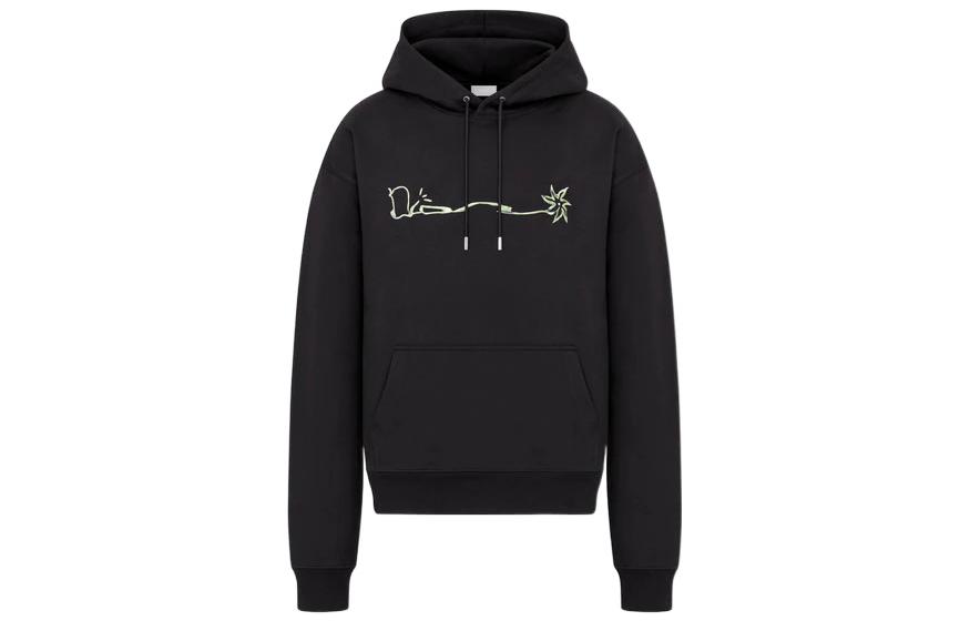 DIOR Travis Logo Fleece Hoodie Black Relaxed Fit Collection 283J678C0531-C986