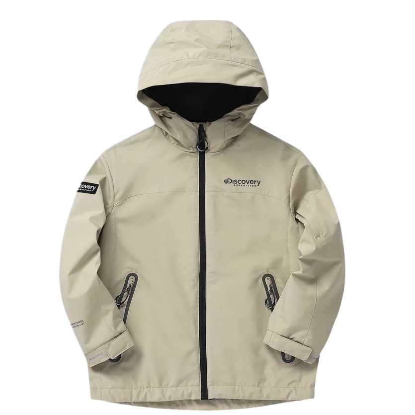Discovery Expedition Beige Zip-Up Hoodie Jacket with Logo for Outdoor Activities DKWJ31041-BGD