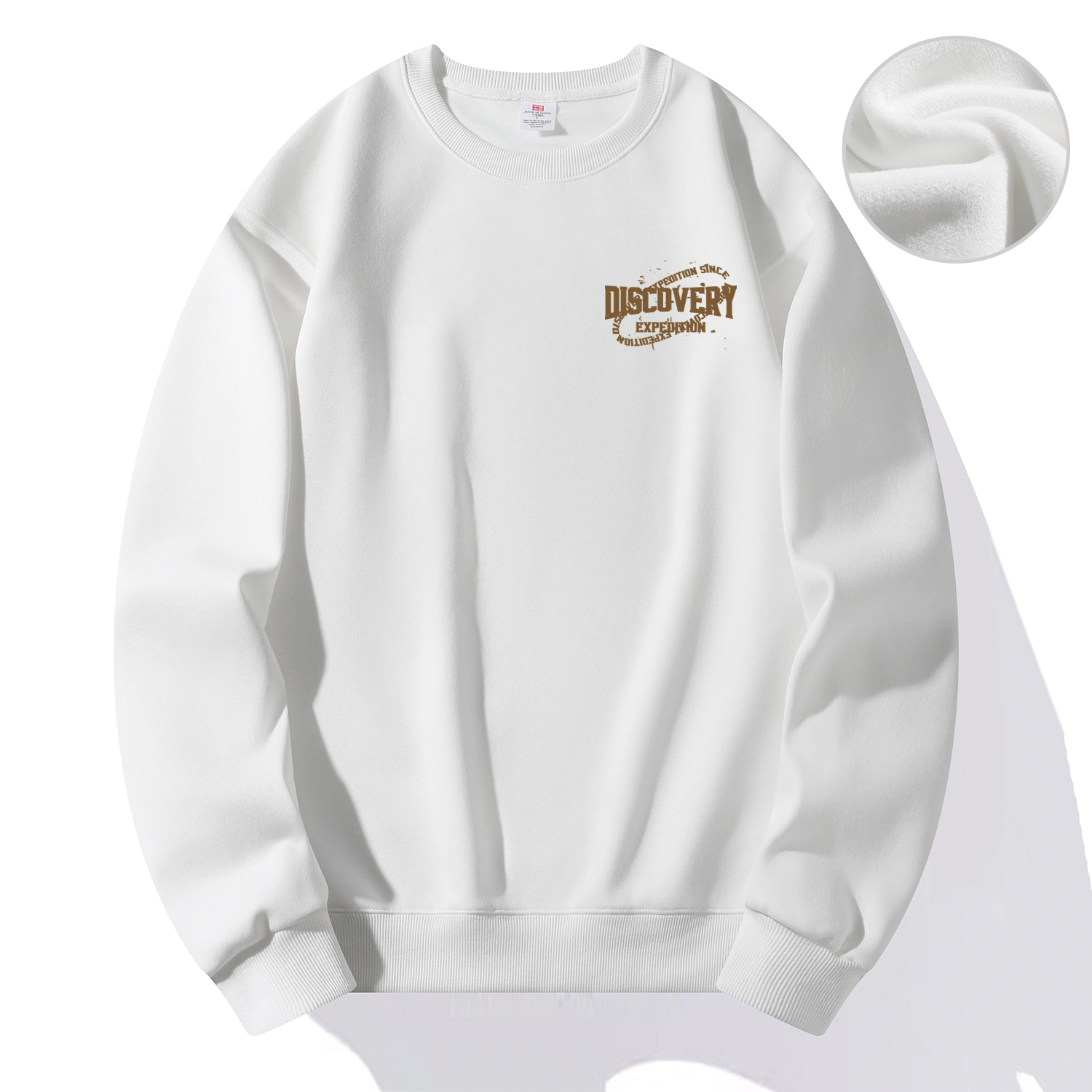 Discovery Expedition Letter Print Crewneck Oversized Fleece Sweatshirt Unisex DAAUL000874