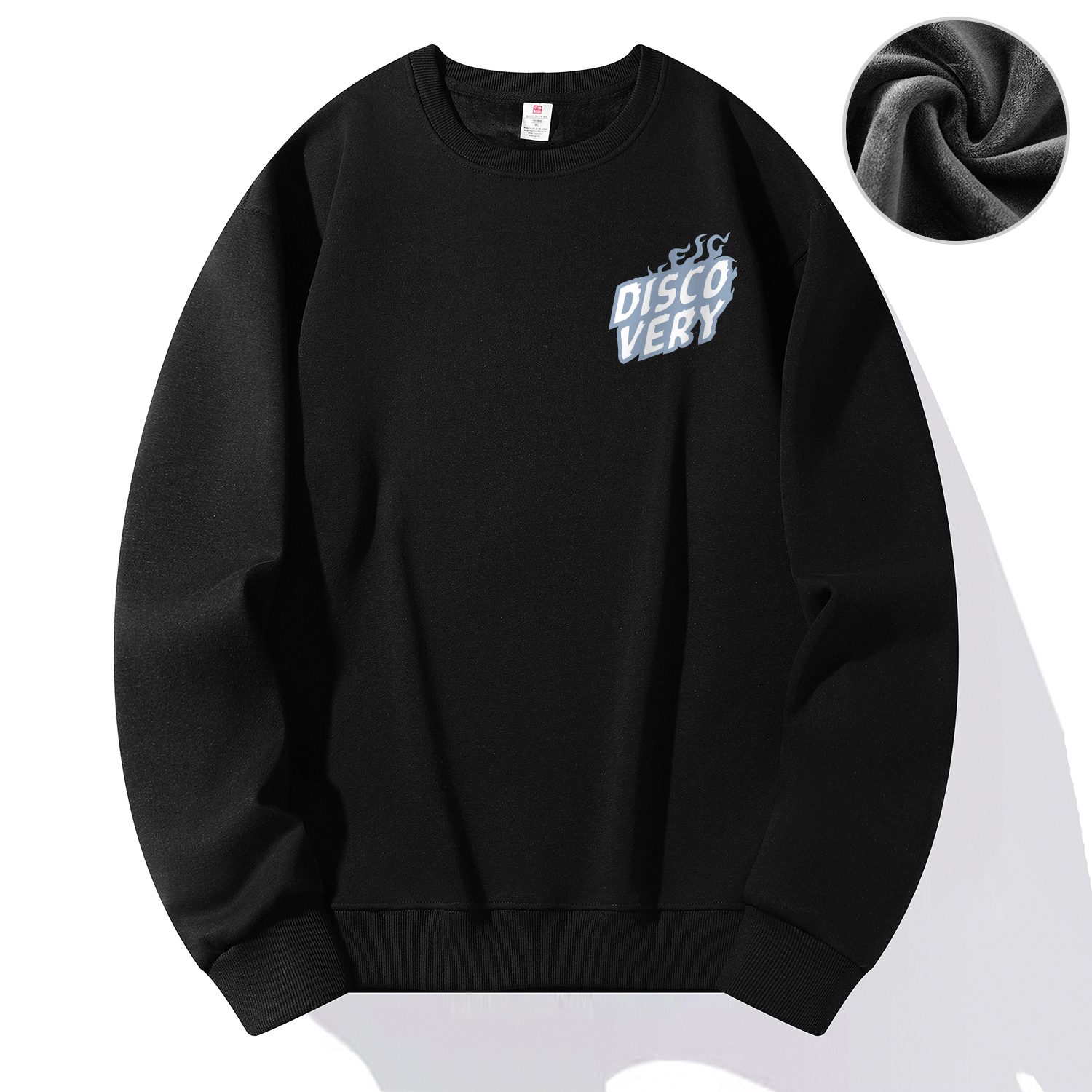 Discovery Expedition Letter Print Crewneck Oversized Fleece Sweatshirt Unisex. DAAUL000876