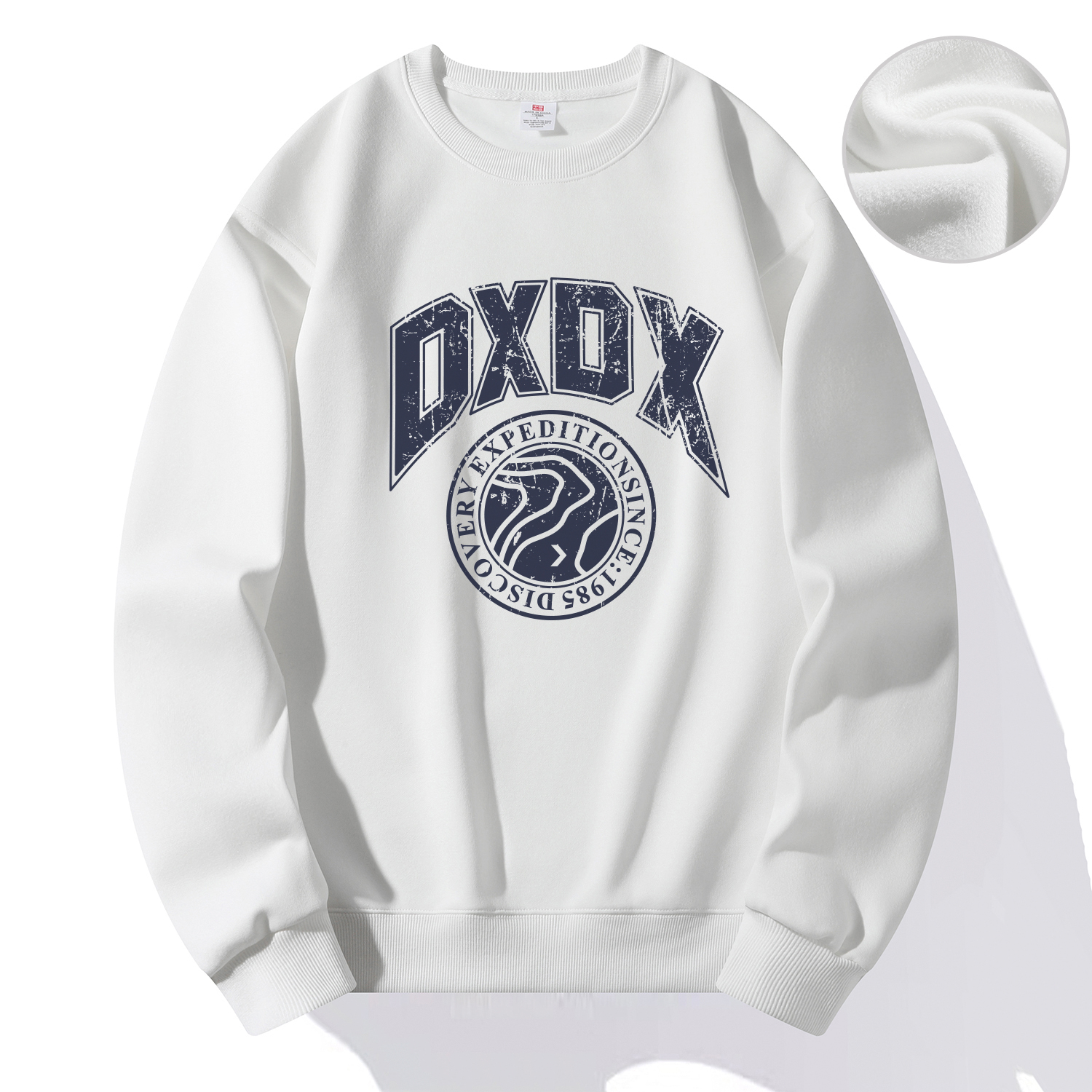 Discovery Expedition Letter Print Fleece Crewneck Sweatshirt Unisex DAAUL000877