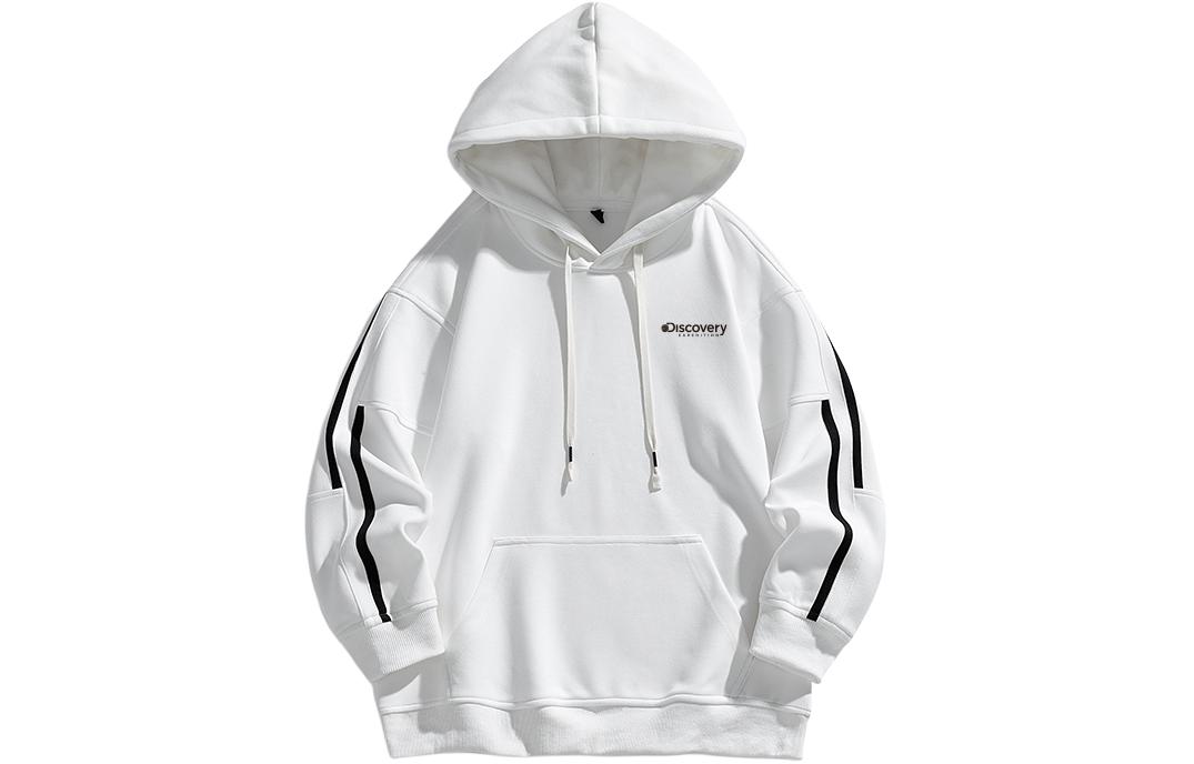 Discovery Expedition Logo Print Pullover Hoodie Striped Loose Fit Unisex Sweatshirt XDAAUL000887