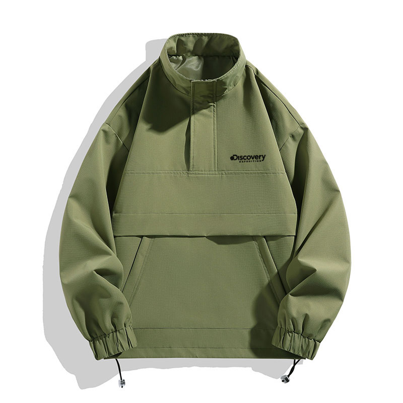 Discovery Expedition Retro Letter Print Stand Collar Pullover Sweatshirt Unisex. XDAAEL000891